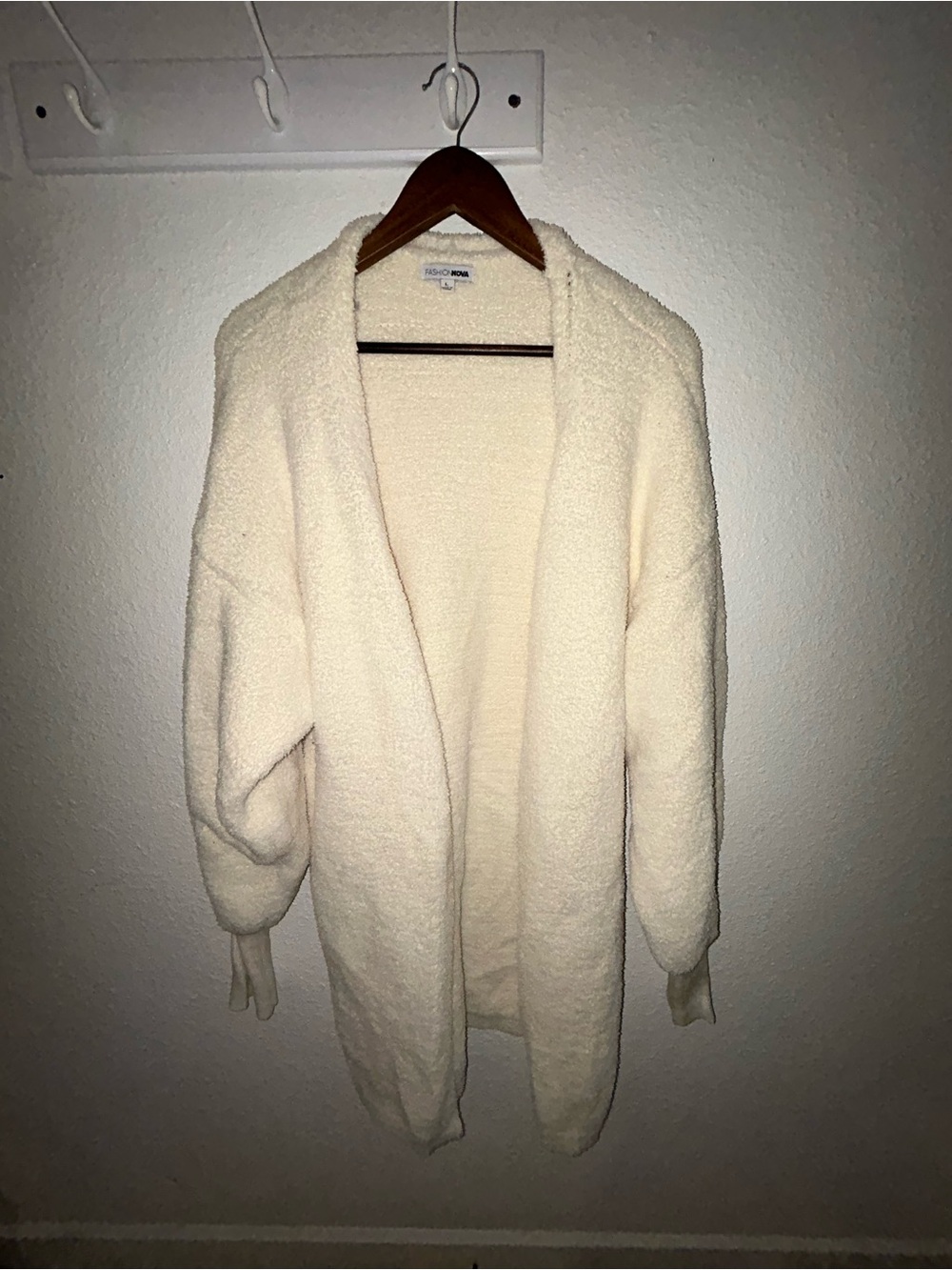 Fashion Nova Cream Open-Front Plush Cardigan Sweater